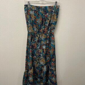Planet Blue - Blu Moon Floral Asymmetrical Strapless Dress  - Size S